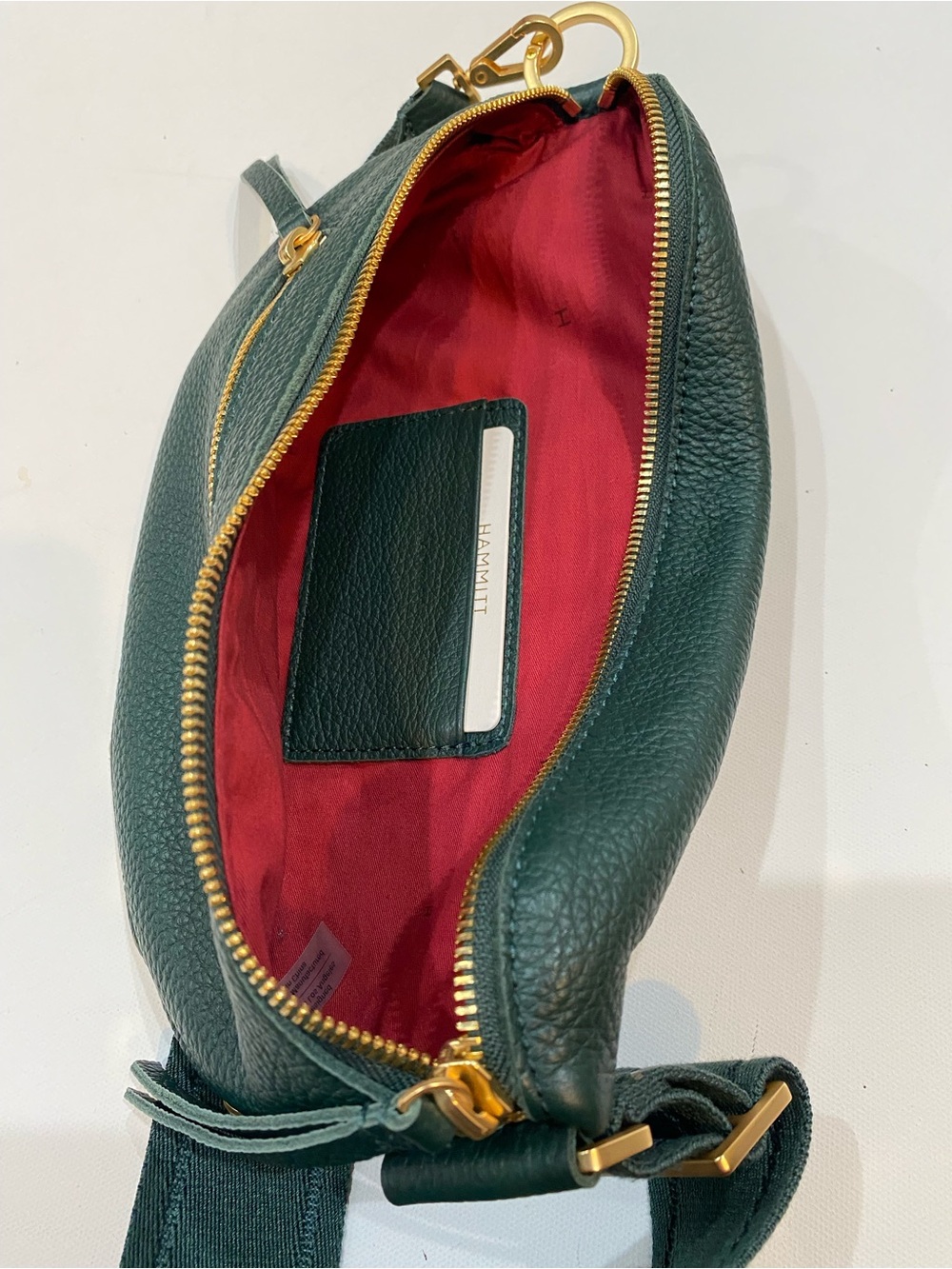 Hammitt Charles Dark Green Leather Crossbody Belt Bag with Gold Hardware Medium - Picture 7 of 9